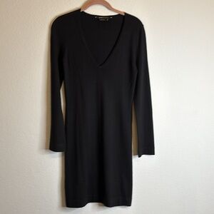 BCBG MAXMAZRIA black silk and cashmere KNIT sweater dress plunge V neck SIZE XS
